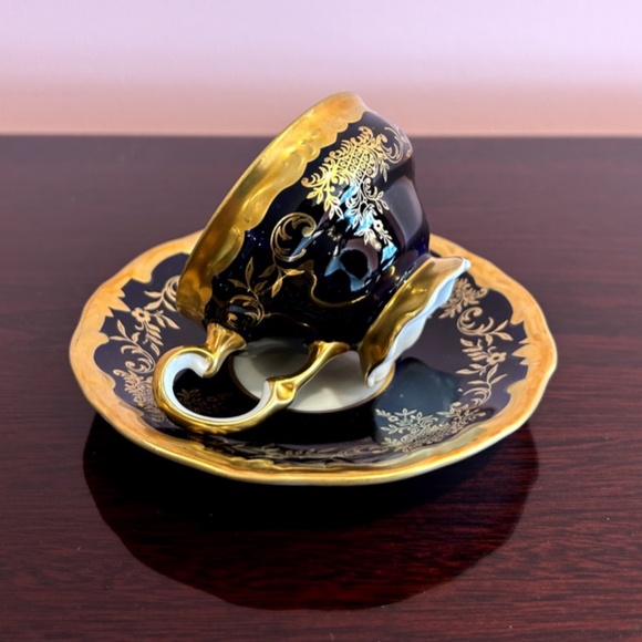 Weimar Katharina Miniature Porcelain Echt Kobalt and Gold Coffee Cup and Saucer - Picture 1 of 13